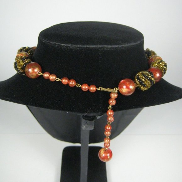 Kramer Signed Set 3 Necklace Clip On Earrings 15 In VTG 60s 50s Beaded Goldtone - Picture 6 of 12